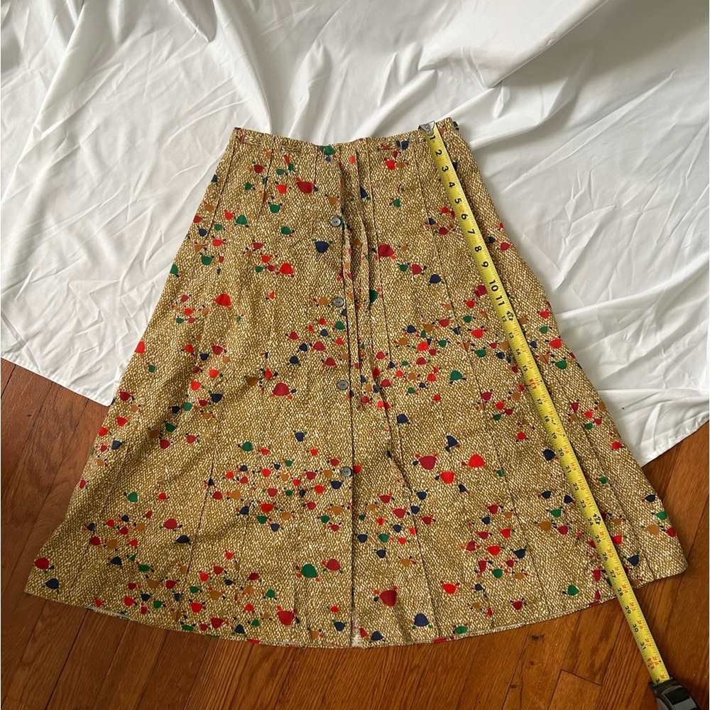 Vintage Abstract Pattern Button front tie Midi Skirt